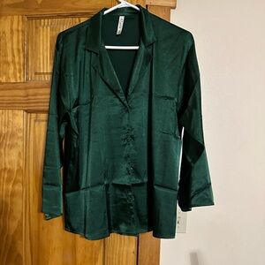 Luxurious Emerald Satin Blouse